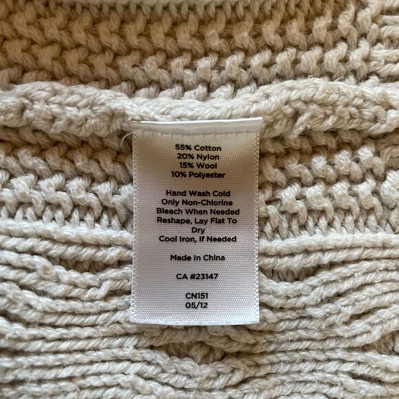 Talbots Petites Ivory Cotton Blend Mixed Cable Knit Crew Neck 3/4 Sleeve Sweater - Picture 5 of 8